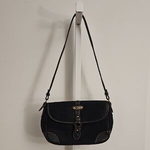 ​Vintage Etienne Aigner Black Canvas & Leather Shoulder Bag | Gold Hardware